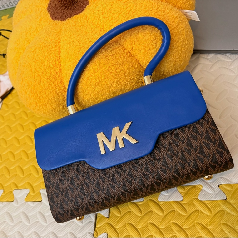 MK Royal Blue and Brown Satchel - Picture 1 of 9